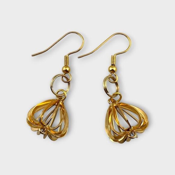Gold Plated Basket Dangle Earrings Gold Plated Ear Wires - Picture 6 of 10